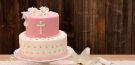 Różowy tort na chrzciny dla dziewczynki