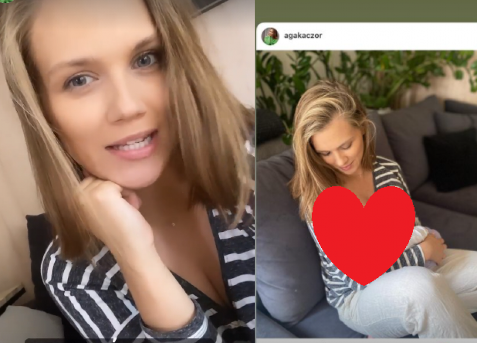 Agnieszka Kaczorowska karmi piersią