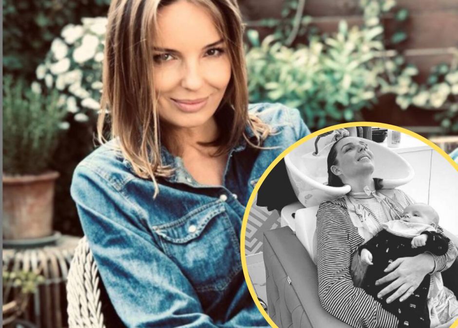 Agnieszka Włodarczyk z dzieckiem u fryzjera