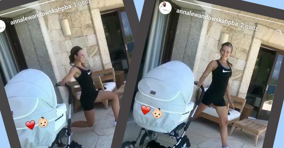 Anna Lewansowka ćwiczy z małą Klarą w wózku