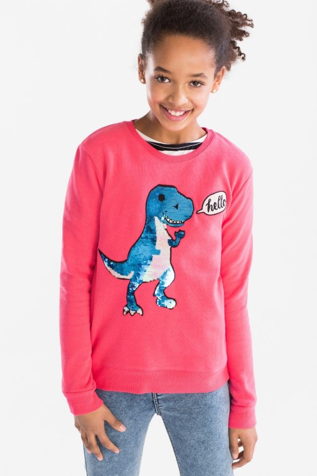 bluza z dinozaurem cekinowym dla dziewczynki HIT