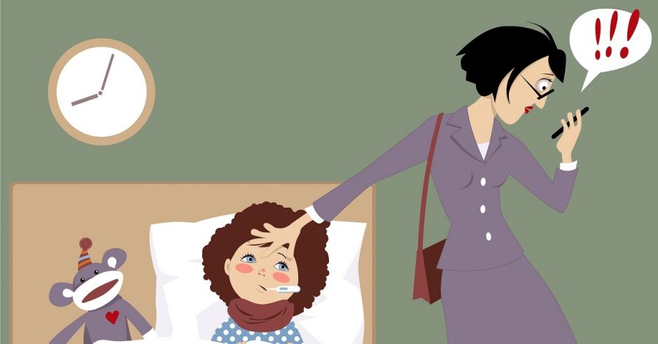 Chore dziecko, pracująca mama - wolne na dziecko