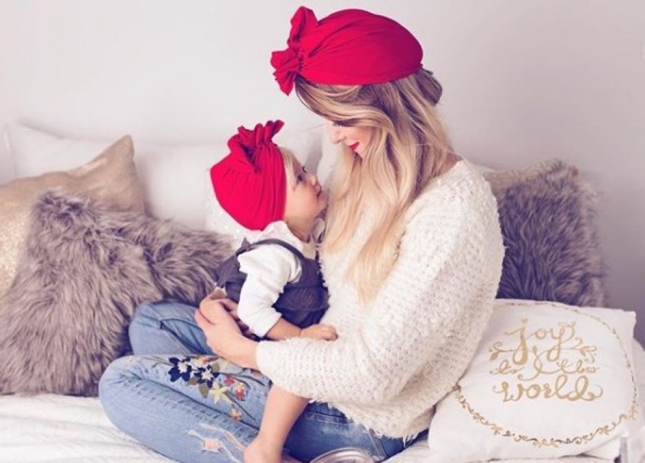 czerwone turbany dla mamy i dla córeczki HIT