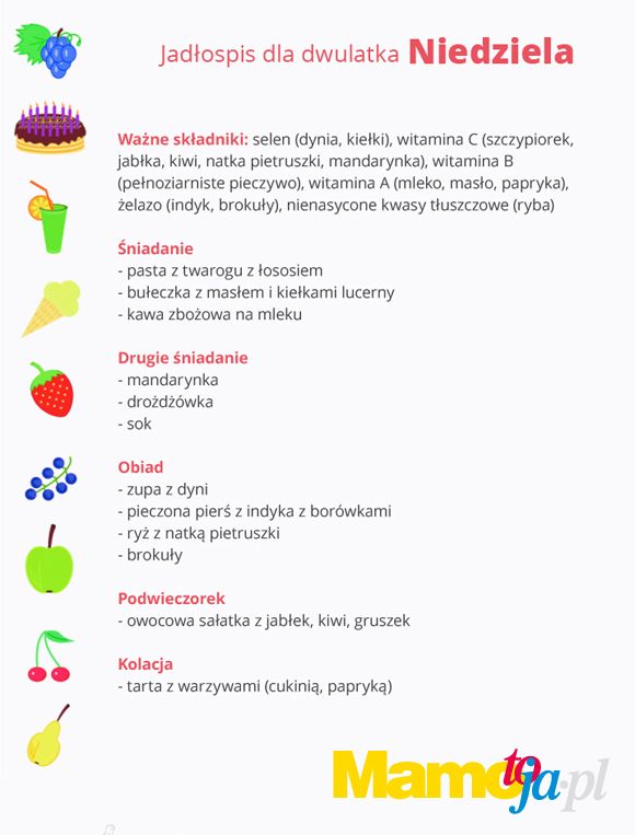 jadłospis dla dwulatka na cały tydzień (niedziela)