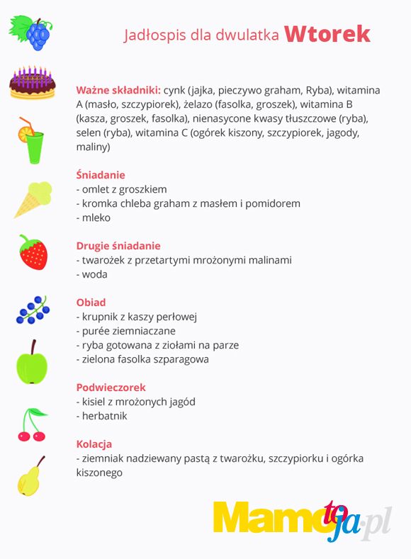 Jadłospis dla dwulatka na cały tydzień (wtorek)