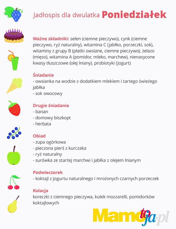 Jadłospis dla dwulatka na cały tydzień (poniedziałek)