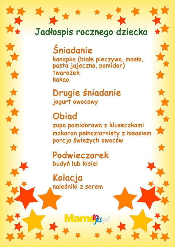 jadłospis rocznego dziecka