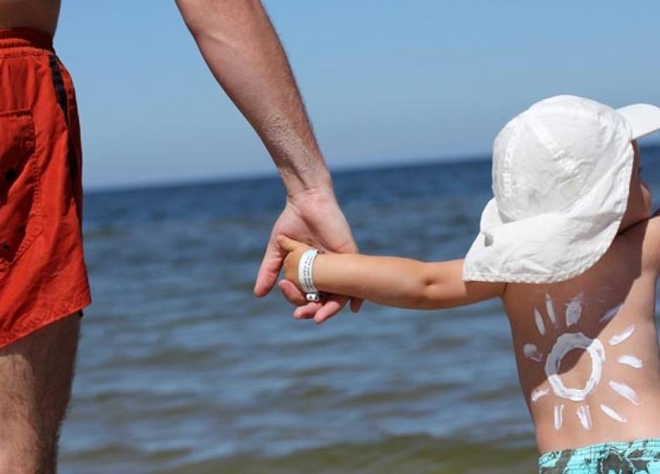 dziecko, plaża, słońce