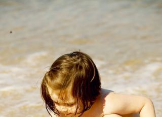 dziewczynka, plaża, wakacje, dziecko, morze