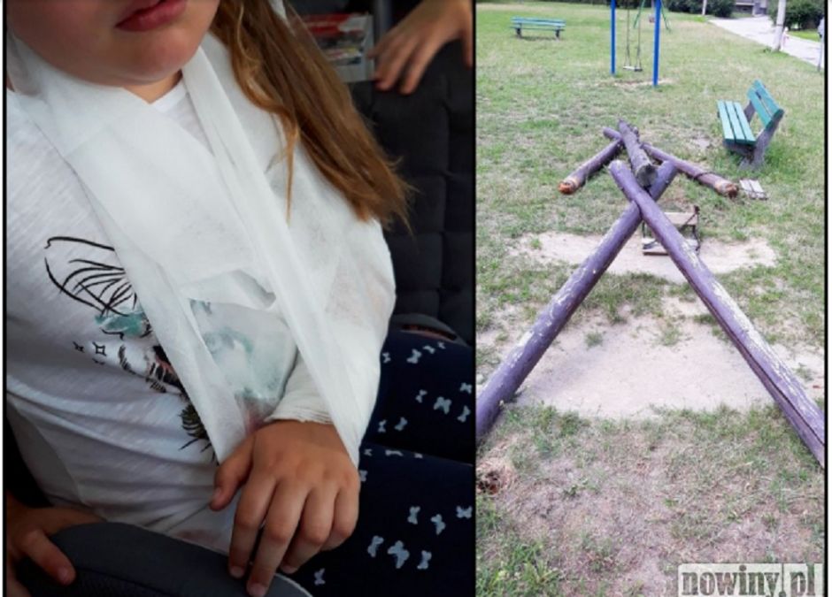 huśtawka rozpadła się podczas zabawy
