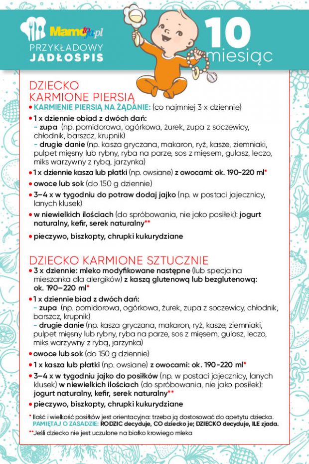 Jadłospis dla niemowlaka na 10. miesiąc