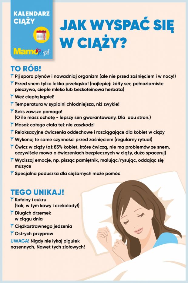 Jak się dobrze wyspać w ciąży? Porady na lepszy sen - infografika do druku