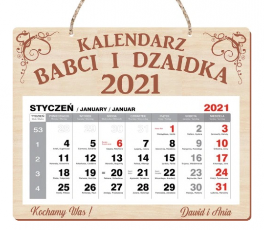 kalendarz na dzień babci i dziadka z grawerem