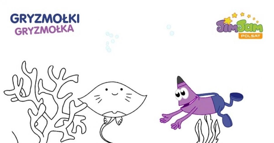 Kolorowanka do druku - podwodny. Gryzmołki z Gryzmołkiem