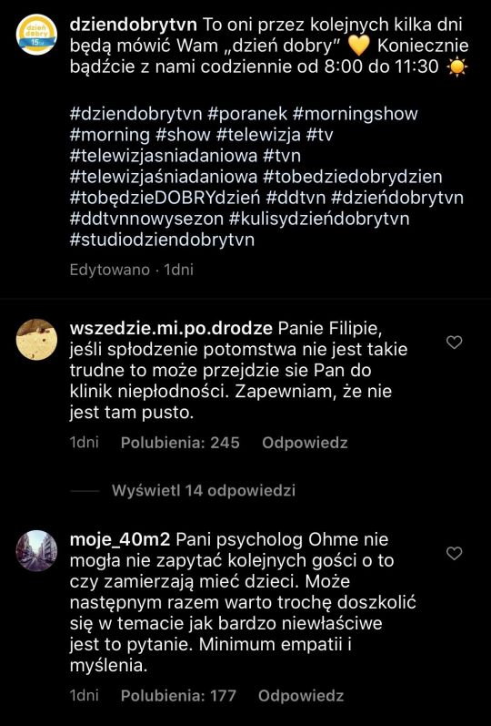 Niepochlebne komentarze pod zdjęciem DDTVN