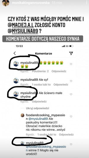 dziecko Moniki Mrozowskiej komentarze hejtera