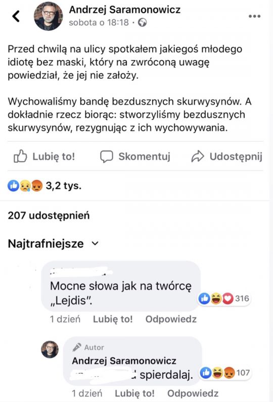 Andrzej Saramonowicz odpowiada na przytyk "fana"