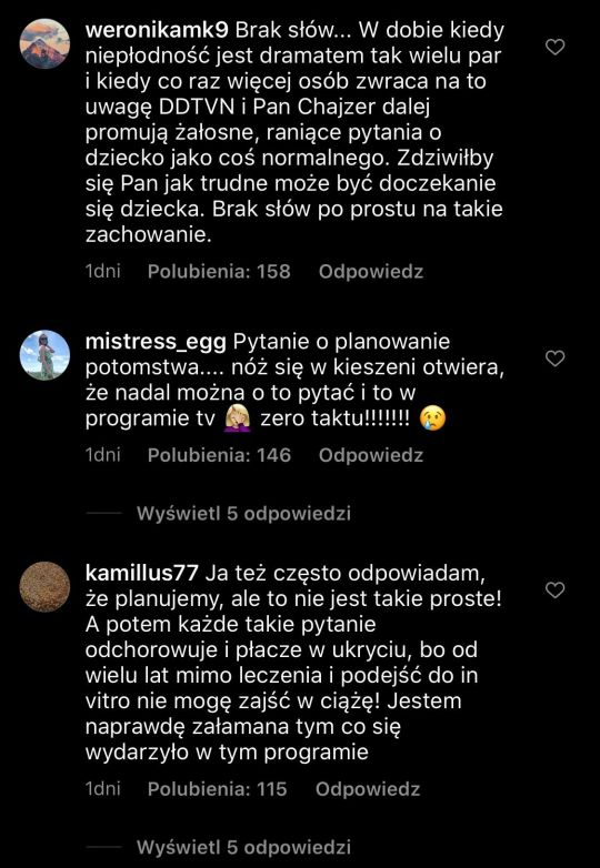 Komentarze dotyczące wypowiedzi Filipa Chajzera/Instagram/dziendobrytvn