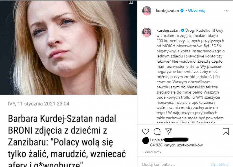 Kurdej-Szatan obrażona na media