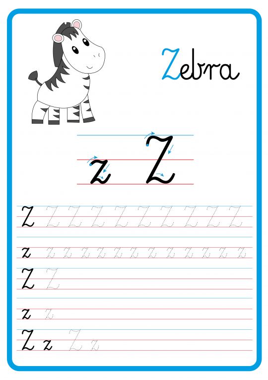 litera Z do nauki pisania