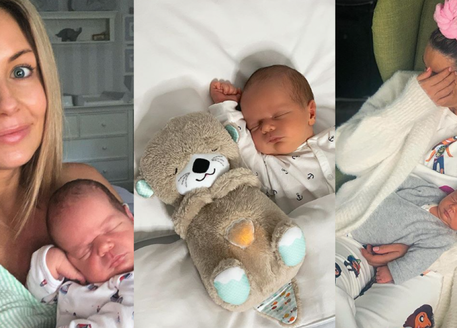 Małgorzata Rozenek i śpiący Henio z wydrą Fisher-Price