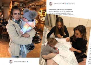 Natalia Siwiec w modnej kurtce H&M i córeczka Mia w tęczowej kurteczce GAP