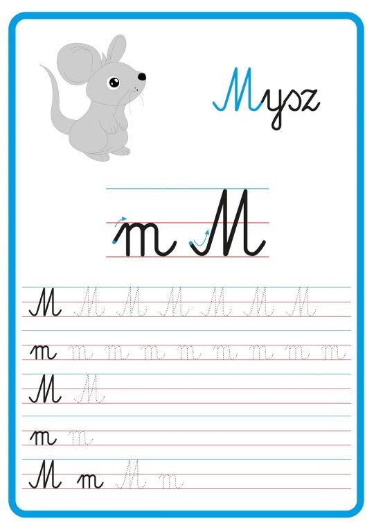 Litera M: nauka pisania po śladzie