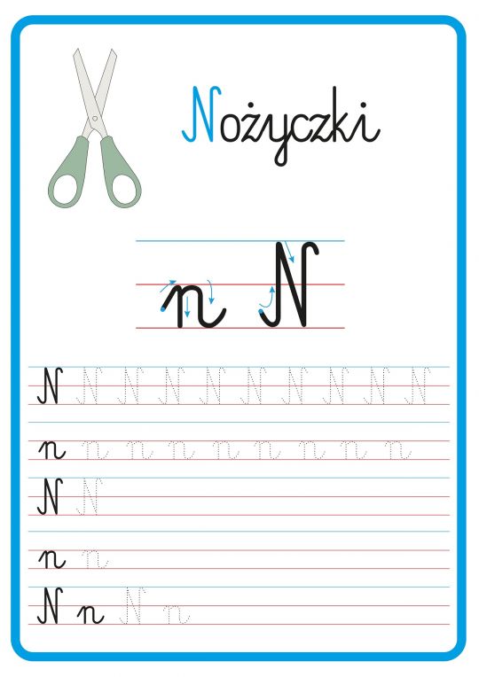 Szablon do nauki pisania litery N