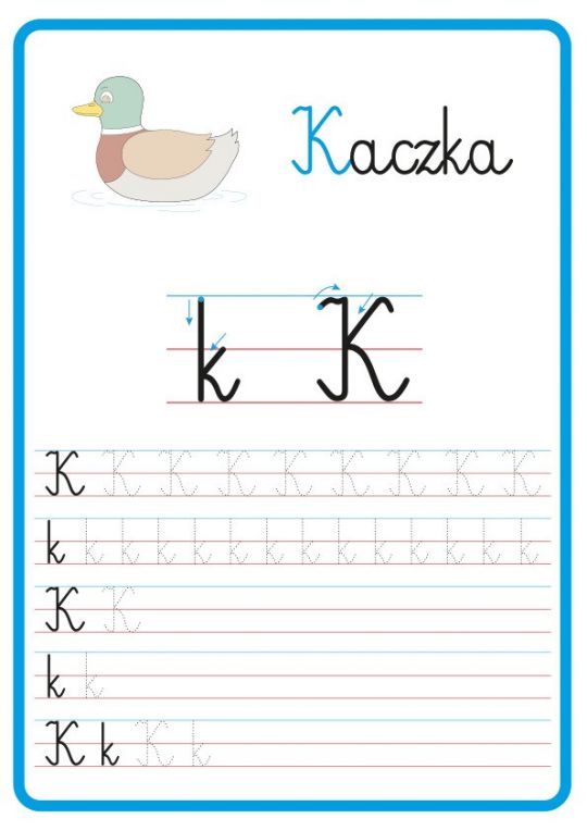 litera K do druku - szablon do nauki pisania