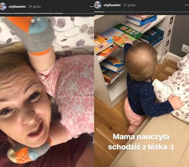 Otylia Jędrzejczak z córeczką w domu