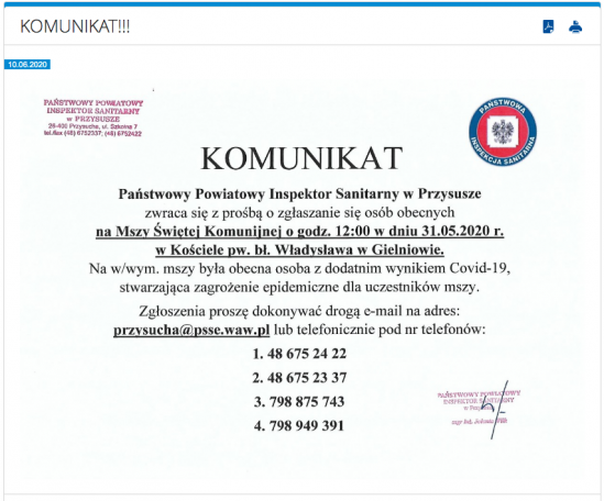 Sanepid szuka uczestników mszy w związku z koronawirusem