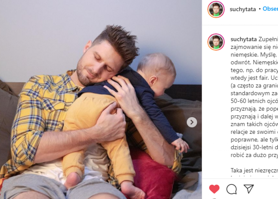 Tata opiekuje się dzieckiem suchy tata