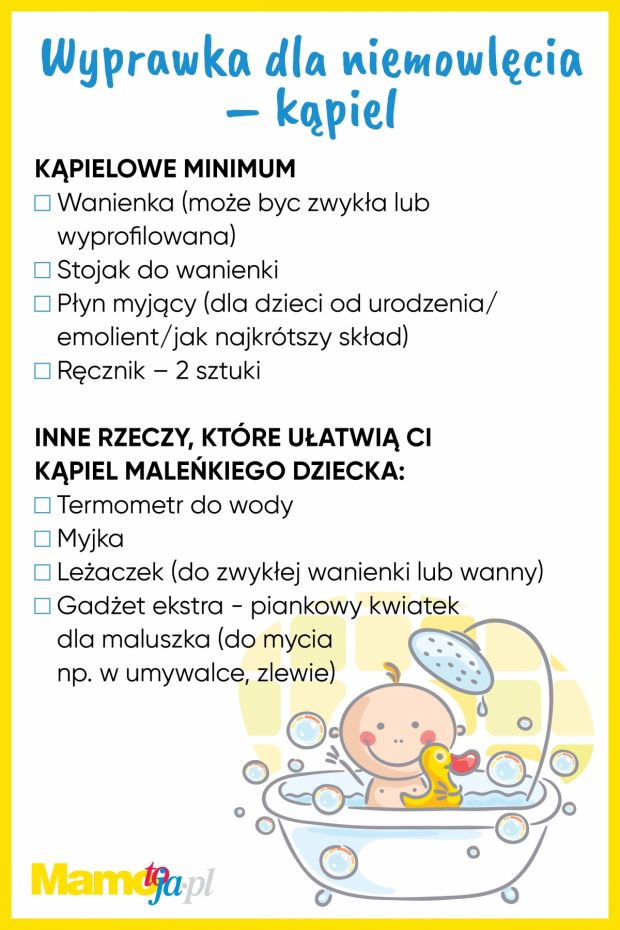 Wyprawka dla noworodka - kąpiel - lista zakupów do wydruku