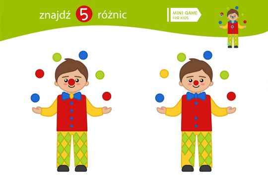 znajdź różnice dla dzieci klaun